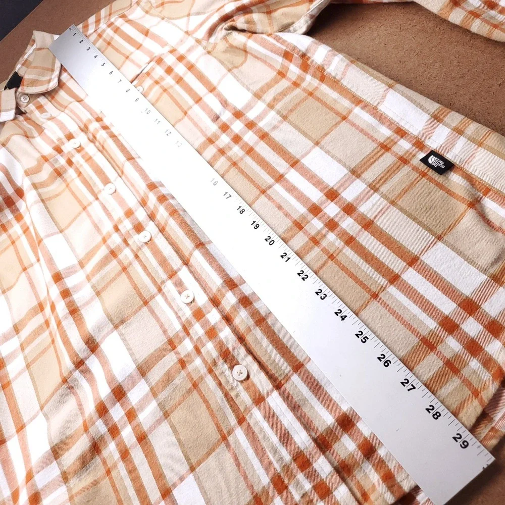 North Face Junction Woven Flannel Shirt Men M Tan Orange Cotton Travel Outdoor